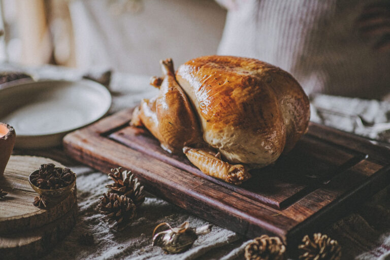 Ethical Christmas turkeys on a board