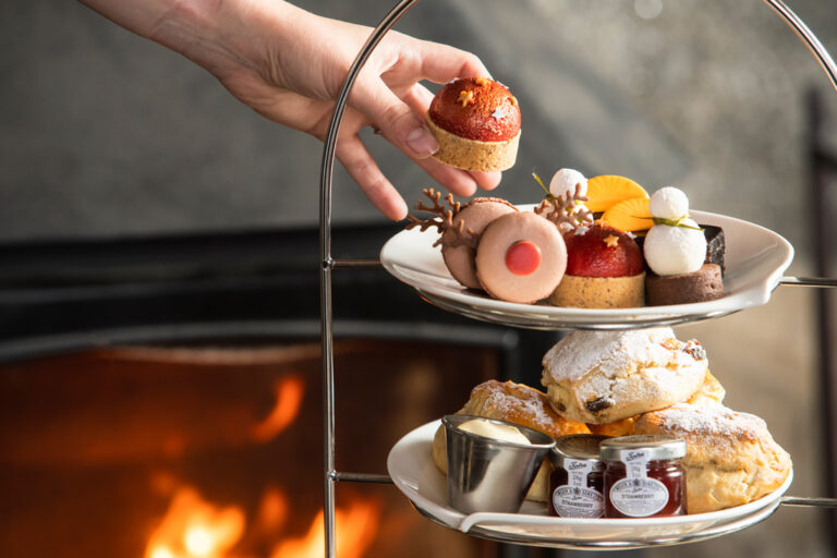 Festive afternoon teas in front of the fire at Boringdon Hall Hotel