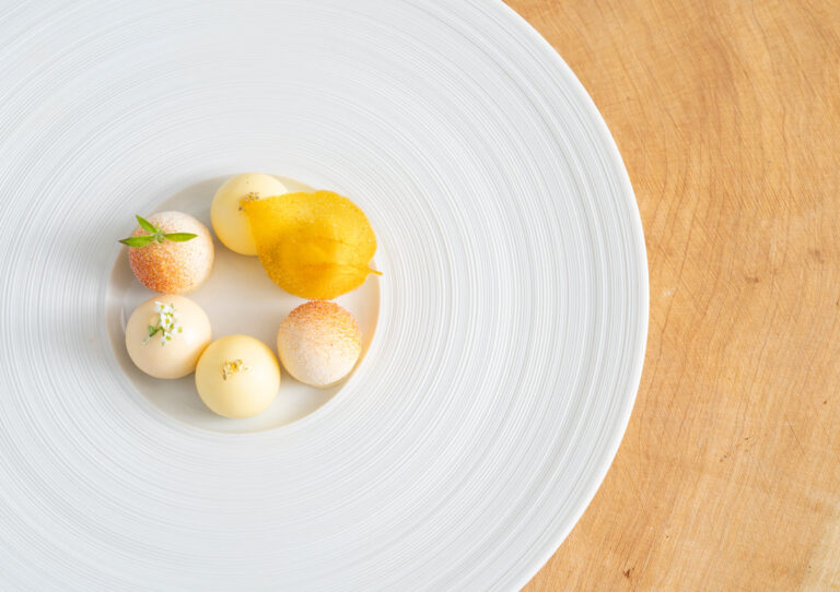 Michelin star dish at Àclèaf at Boringdon Hall