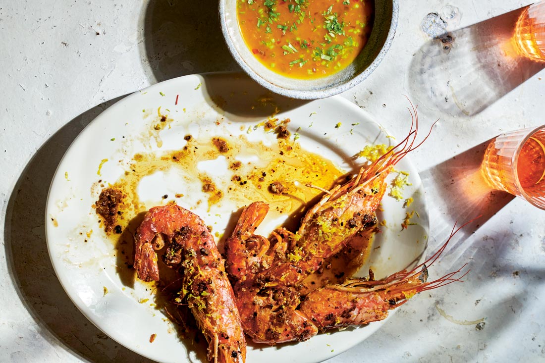 Cornish sea salt and pink pepper prawns